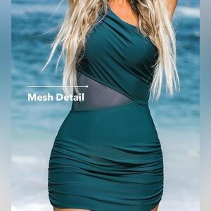 Cupshe One-Shoulder Dark Teal Swim One Piece swimsuit
